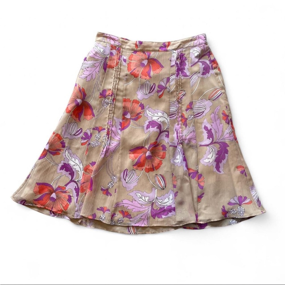 Jaclyn Smith floral print midi skirt tan and purple orange y2k size small
